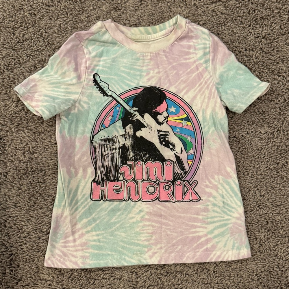 Mint Green and Pink Tie-Dye Short Sleeve Tee with Guitar Graphic